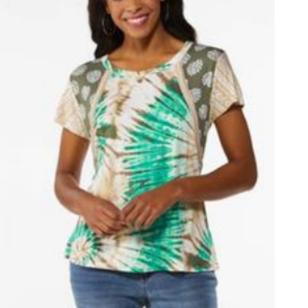 Color Burst Jade Green Top  NWT  Size L